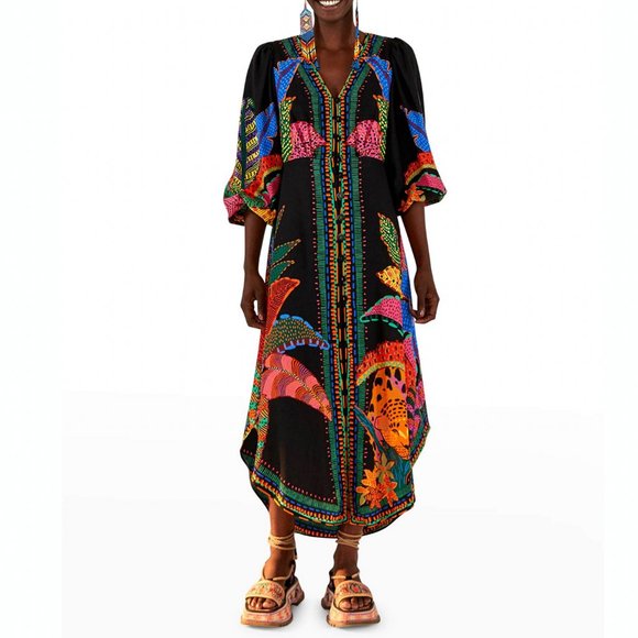 🥭 Farm Rio Cool Leopards Button-Front Maxi Dress - Picture 7 of 15